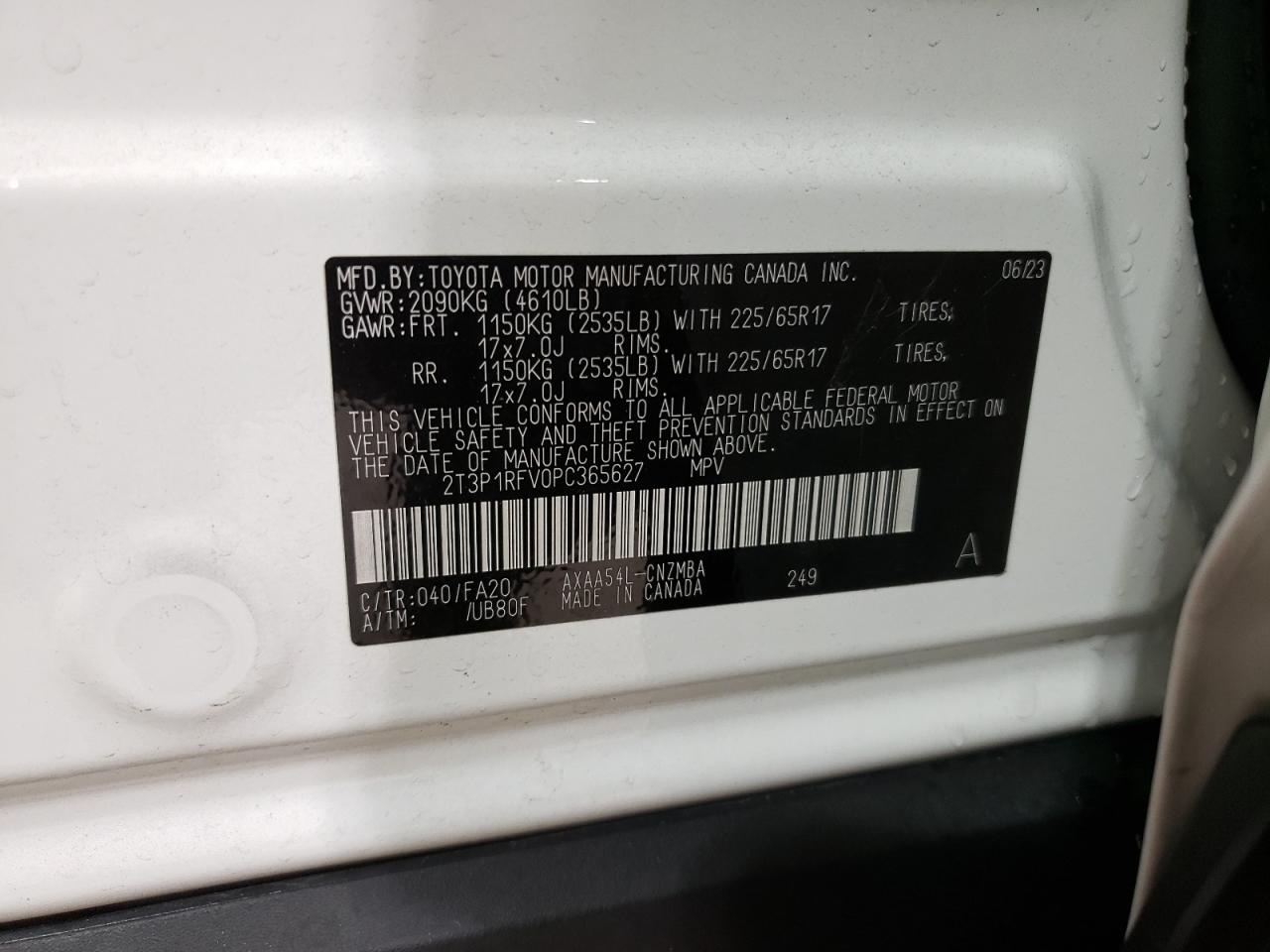 2023 TOYOTA RAV4 XLE VIN:2T3P1RFV0PC365627