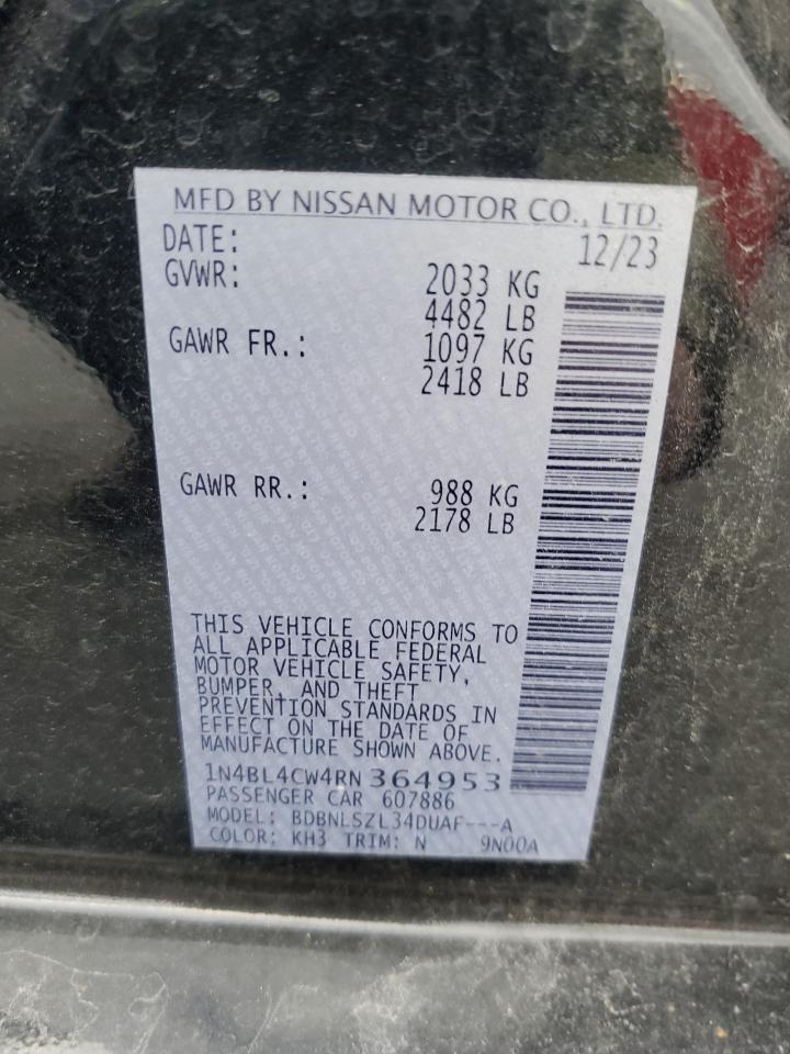 2024 NISSAN ALTIMA SR VIN:1N4BL4CW4RN364953