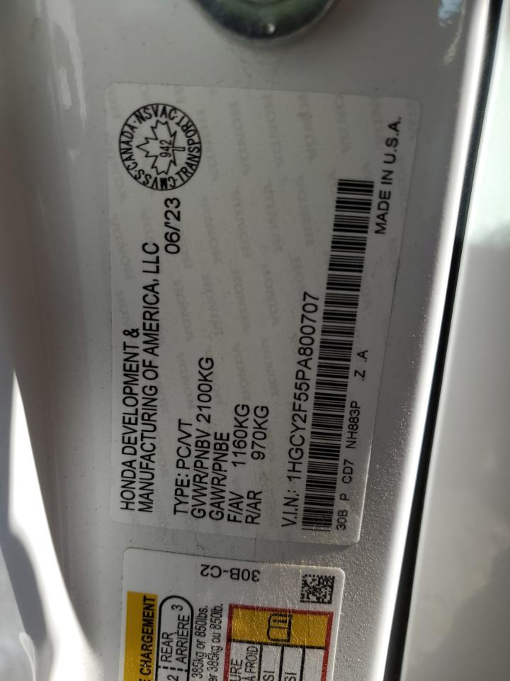 2023 HONDA ACCORD HYBRID SPORT VIN:1HGCY2F55PA800707