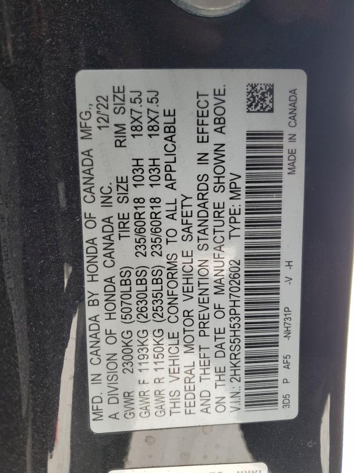 2023 HONDA CR-V SPORT VIN:2HKRS5H53PH702602