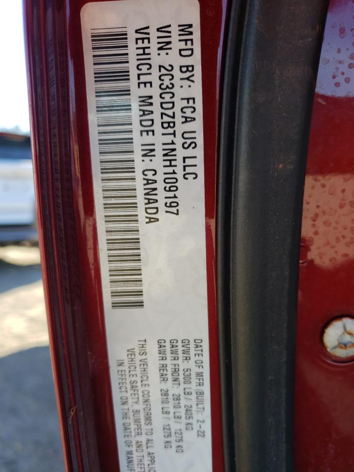 2022 DODGE CHALLENGER R/T VIN:2C3CDZBT1NH109197