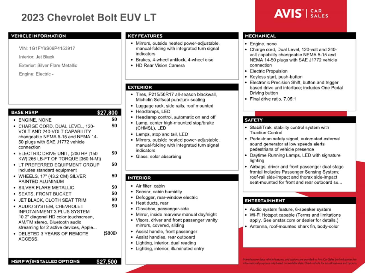 2023 CHEVROLET BOLT EUV LT VIN:1G1FY6S06P4153917