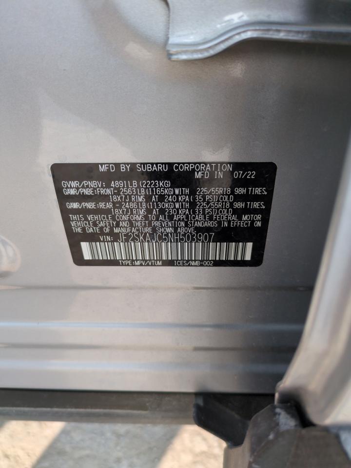 2022 SUBARU FORESTER SPORT VIN:JF2SKAJC5NH503907