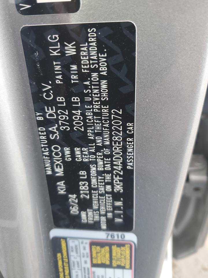 2024 KIA FORTE LX VIN:3KPF24AD0RE822072