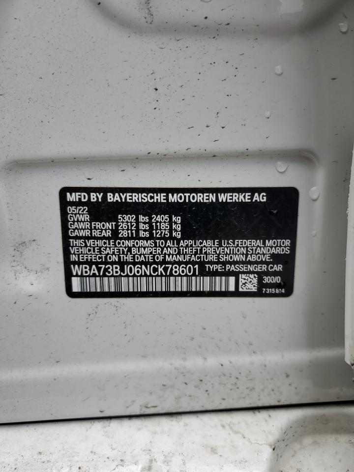 2022 BMW 540 XI VIN:WBA73BJ06NCK78601