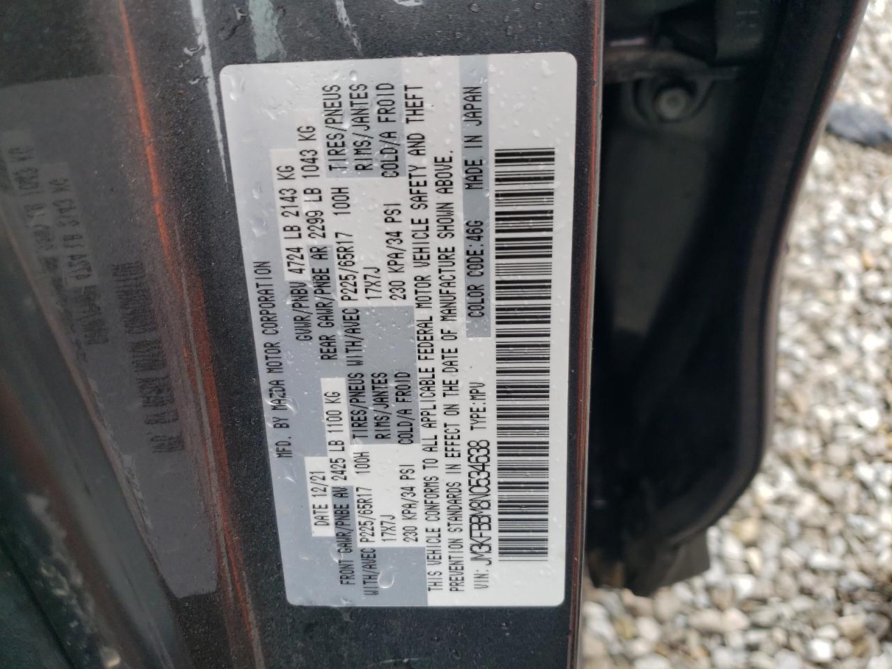 2022 MAZDA CX-5 SELECT VIN:JM3KFBBM8N0534638