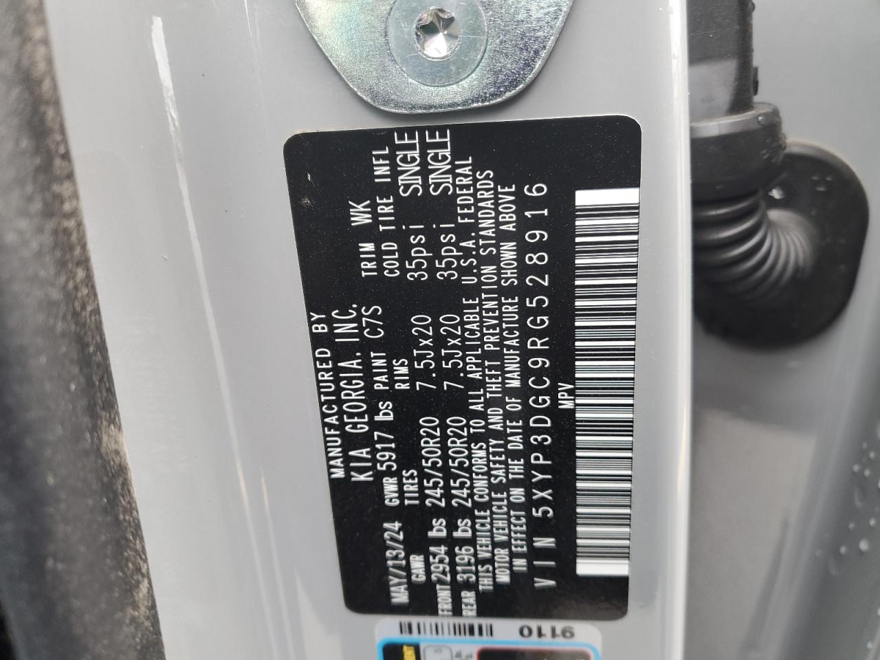 2024 KIA TELLURIDE EX VIN:5XYP3DGC9RG528916