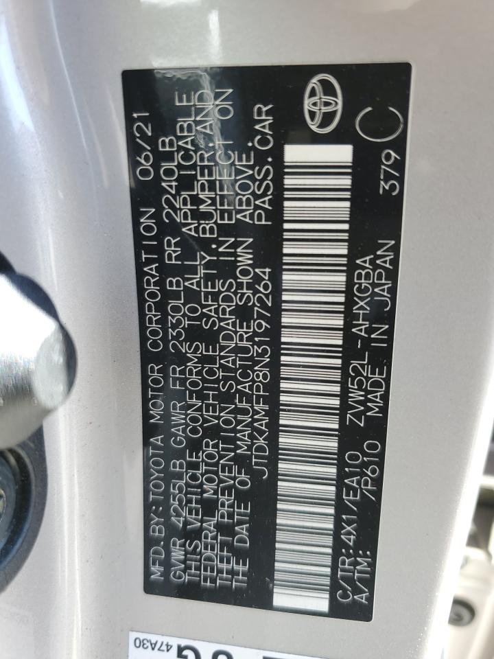 2022 TOYOTA PRIUS PRIME LE VIN:JTDKAMFP8N3197264