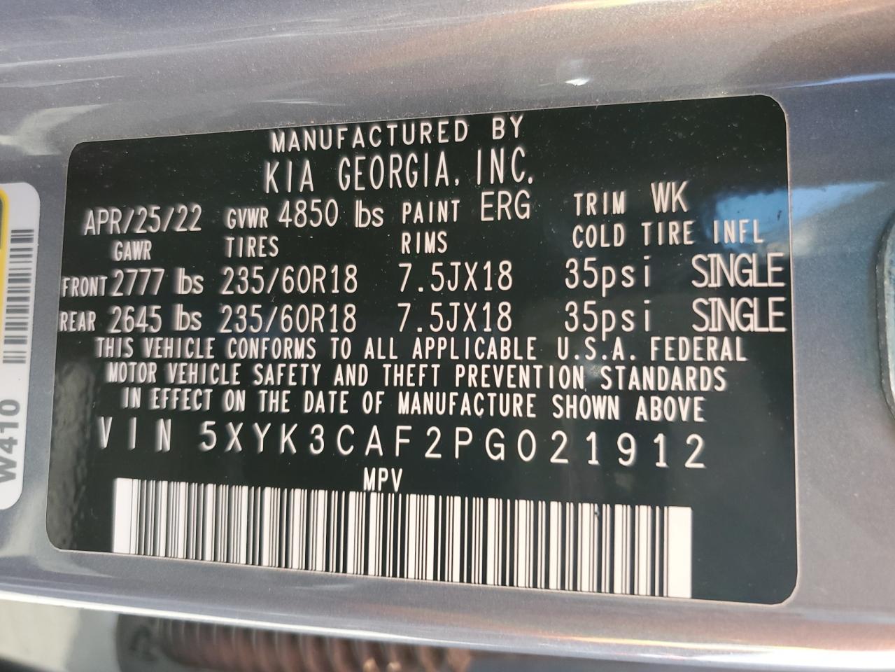 2023 KIA SPORTAGE EX VIN:5XYK3CAF2PG021912