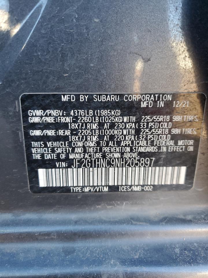 2022 SUBARU CROSSTREK LIMITED VIN:JF2GTHNC9NH205897