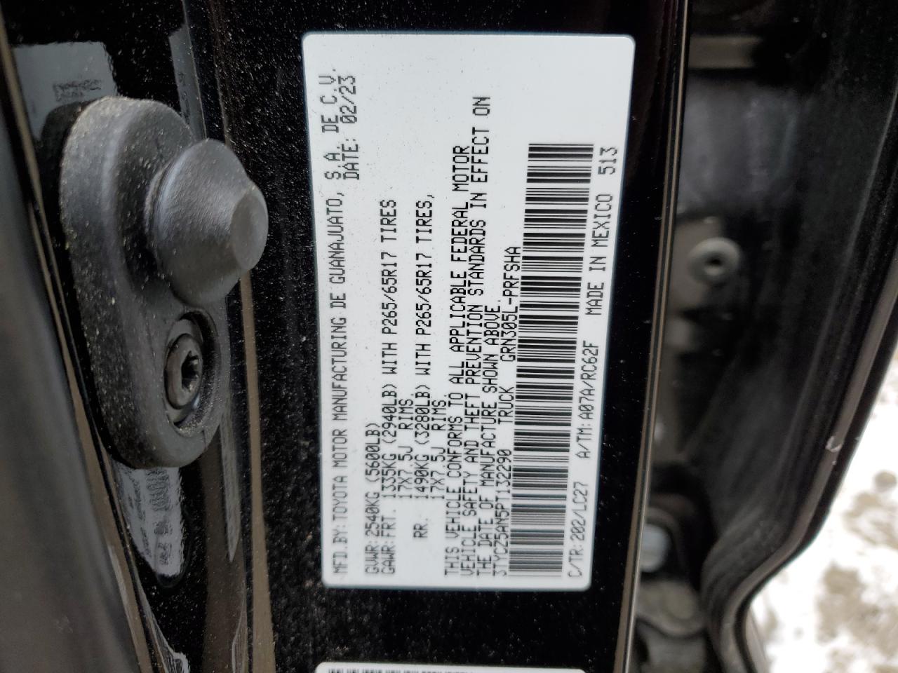 2023 TOYOTA TACOMA DOUBLE CAB VIN:3TYCZ5AN5PT132290