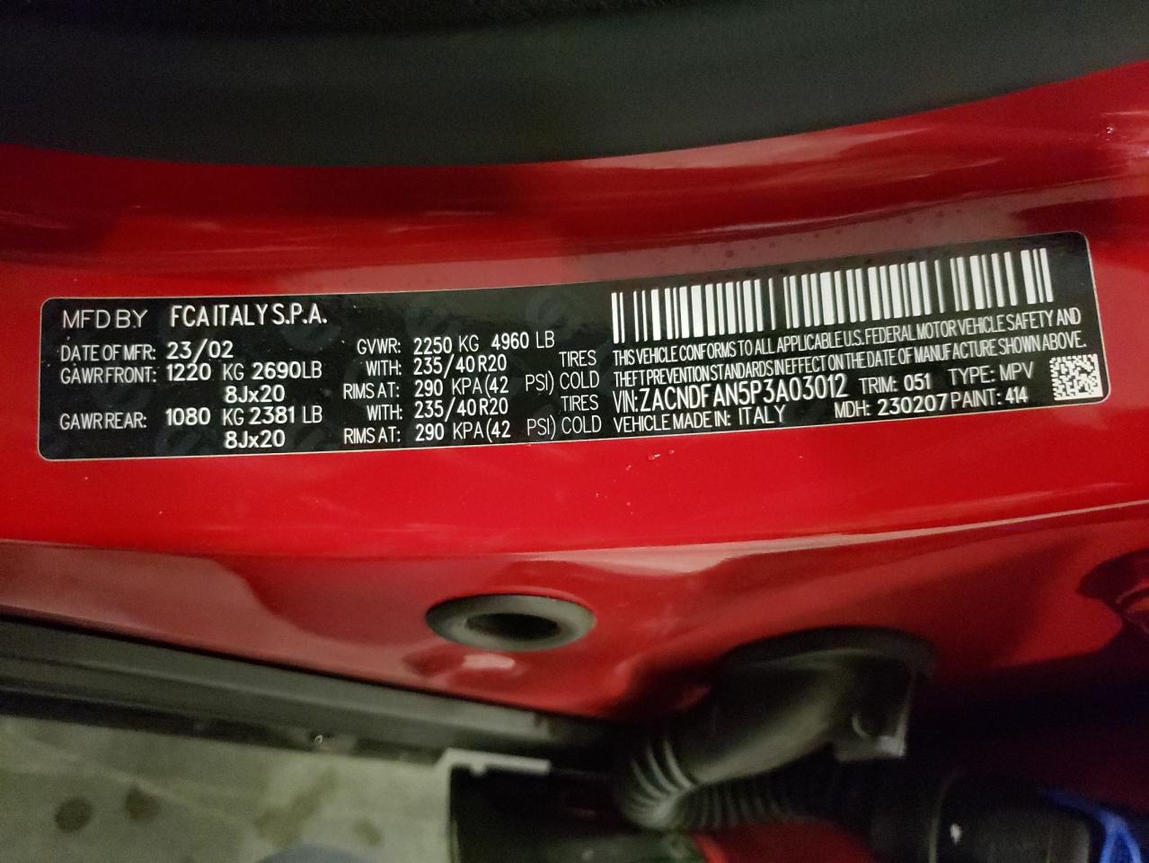 2023 DODGE HORNET GT VIN:ZACNDFAN5P3A03012