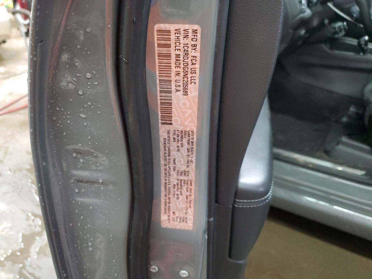 2022 DODGE DURANGO GT VIN:1C4RDJDG6NC205689