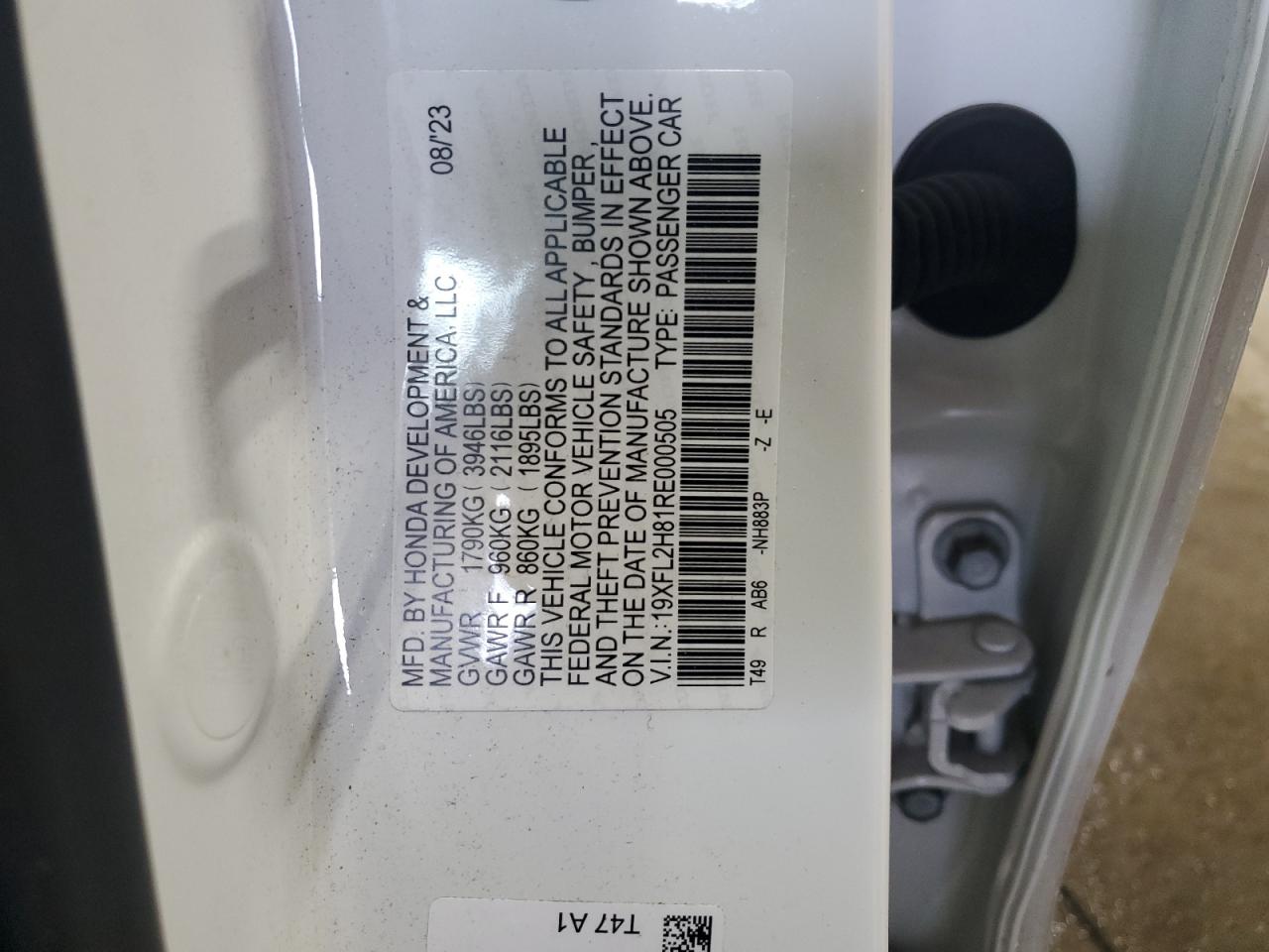 2024 HONDA CIVIC SPORT VIN:19XFL2H81RE000505