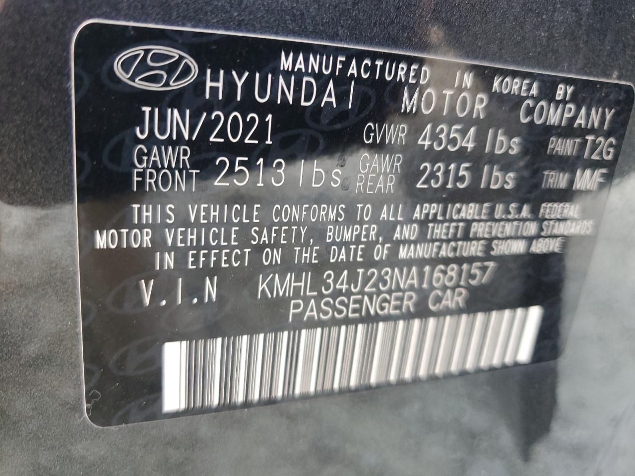 2022 HYUNDAI SONATA LIMITED VIN:KMHL34J23NA168157