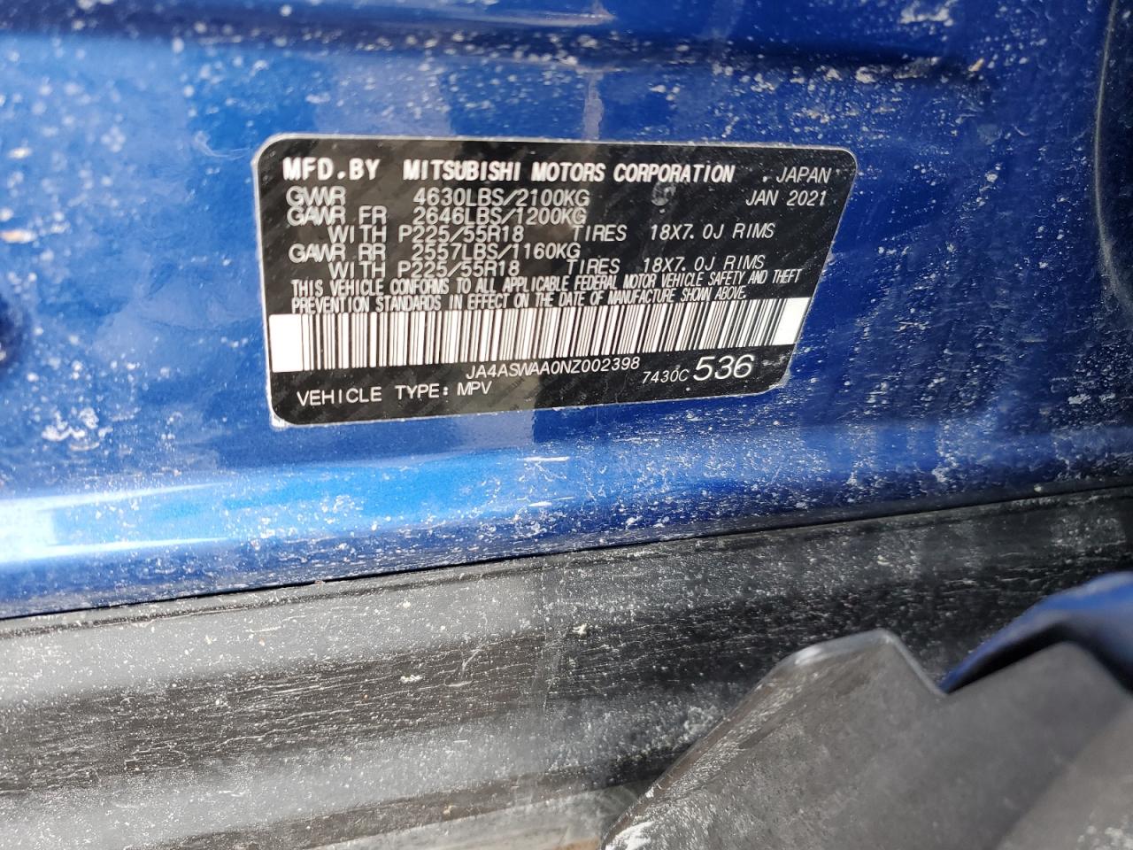 2022 MITSUBISHI ECLIPSE CROSS SE VIN:JA4ASWAA0NZ002398