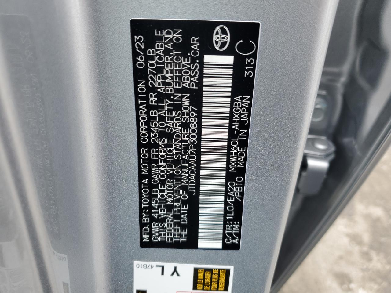 2023 TOYOTA PRIUS LE VIN:JTDACAAU7P3008897