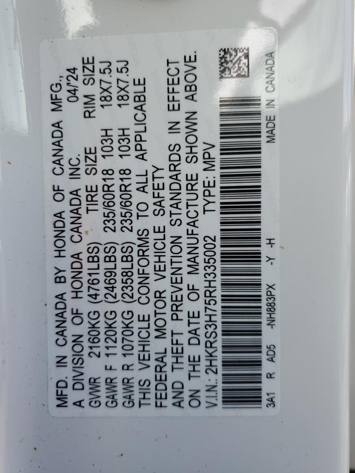 2024 HONDA CR-V EXL VIN:2HKRS3H75RH335002