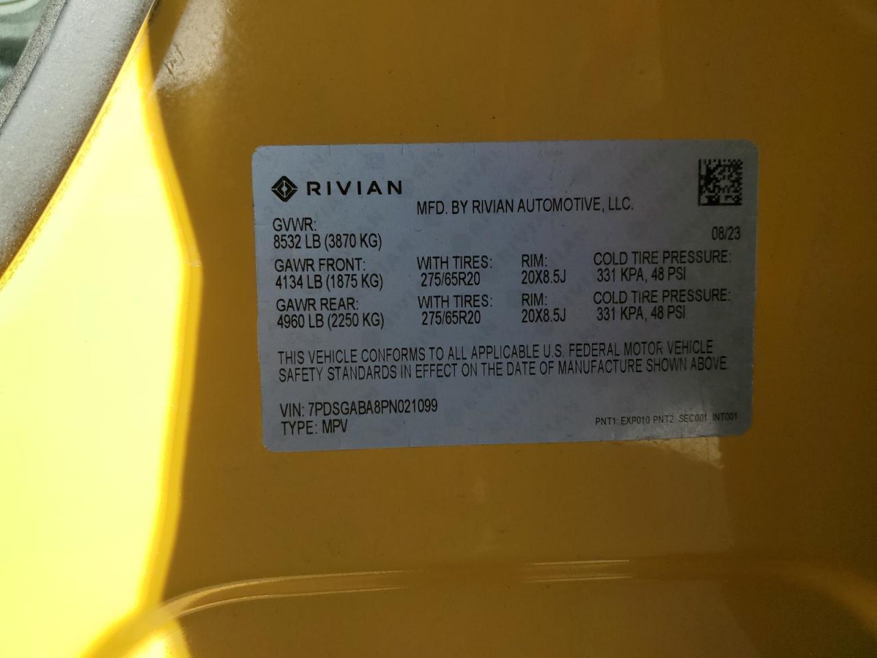 2023 RIVIAN R1S ADVENTURE VIN:7PDSGABA8PN021099