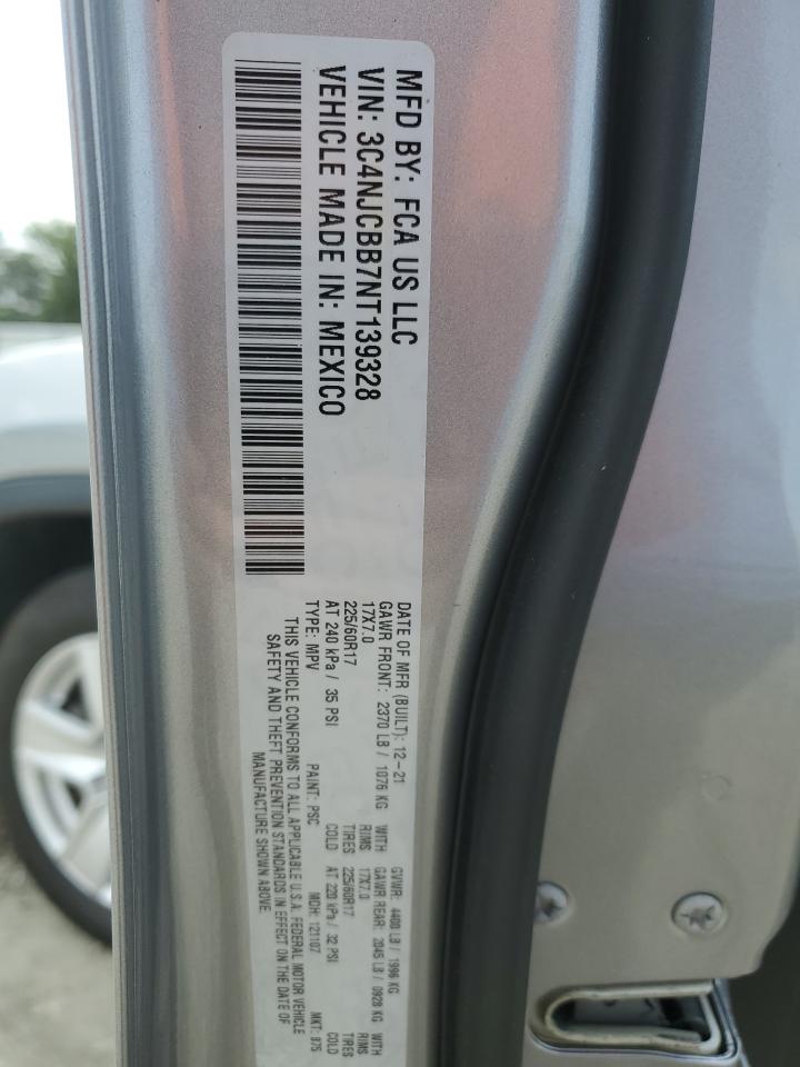 2022 JEEP COMPASS LATITUDE VIN:3C4NJCBB7NT139328