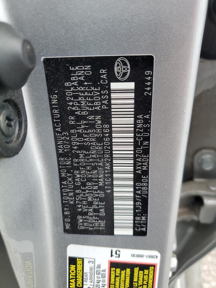 2024 TOYOTA CAMRY LE VIN:4T1C11AK2RU206468