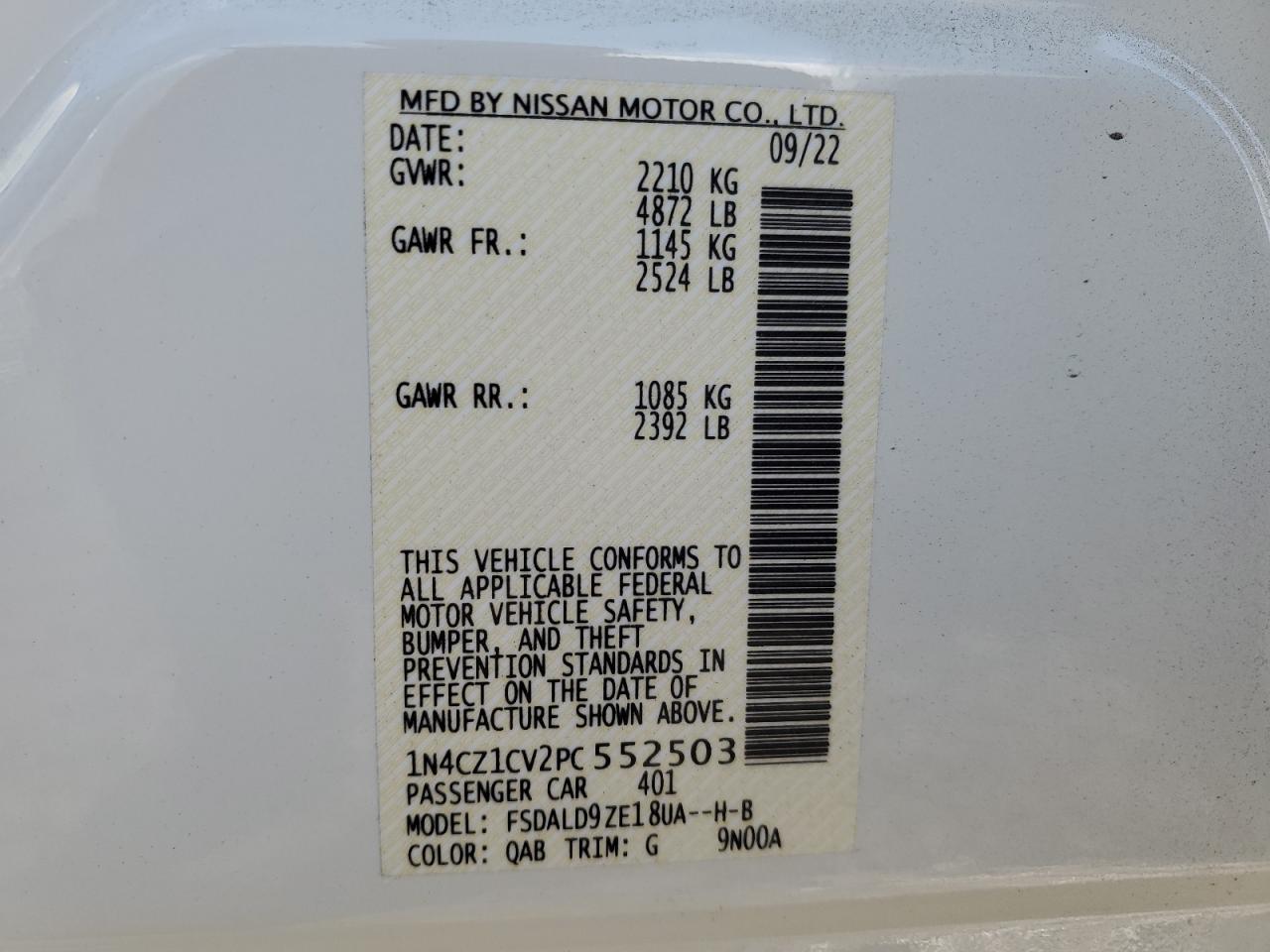 2023 NISSAN LEAF SV PLUS VIN:1N4CZ1CV2PC552503