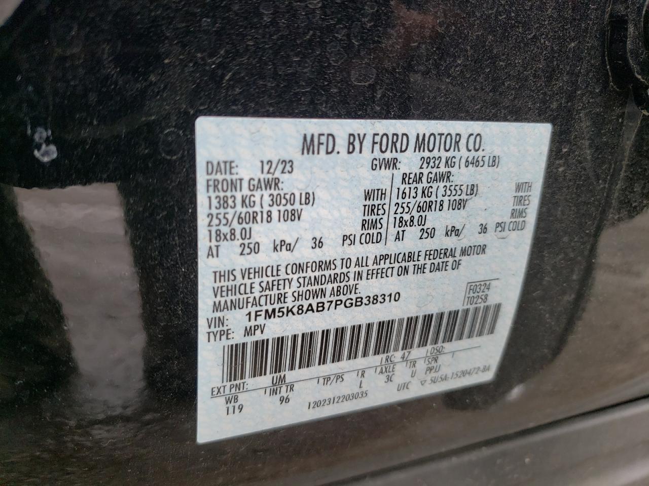 2023 FORD EXPLORER POLICE INTERCEPTOR VIN:1FM5K8AB7PGB38310