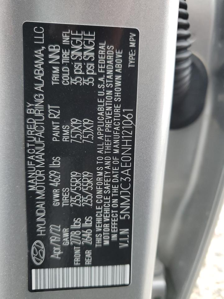 2022 HYUNDAI TUCSON SEL VIN:5NMJC3AE0NH121061