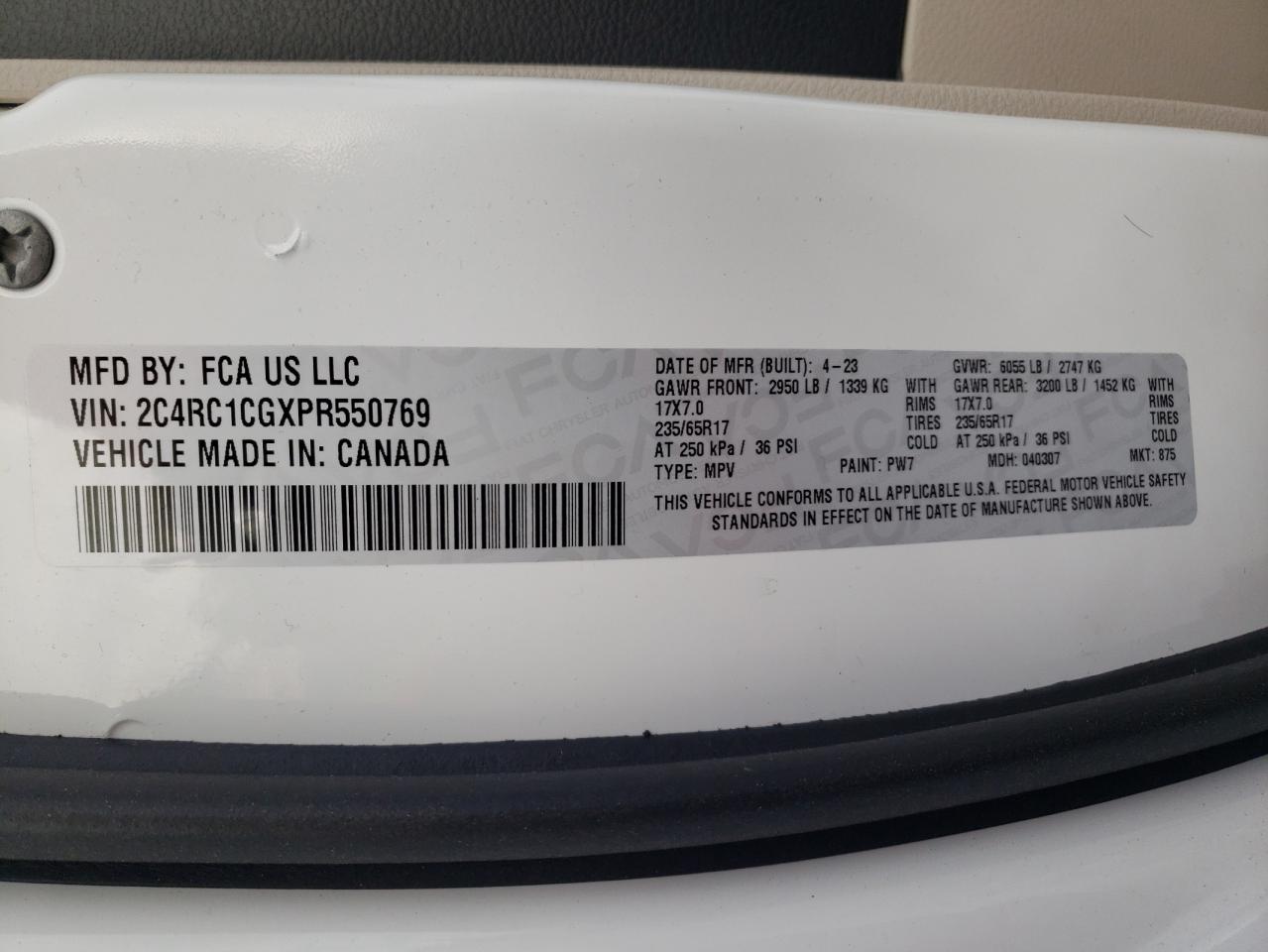 2023 CHRYSLER VOYAGER LX VIN:2C4RC1CGXPR550769