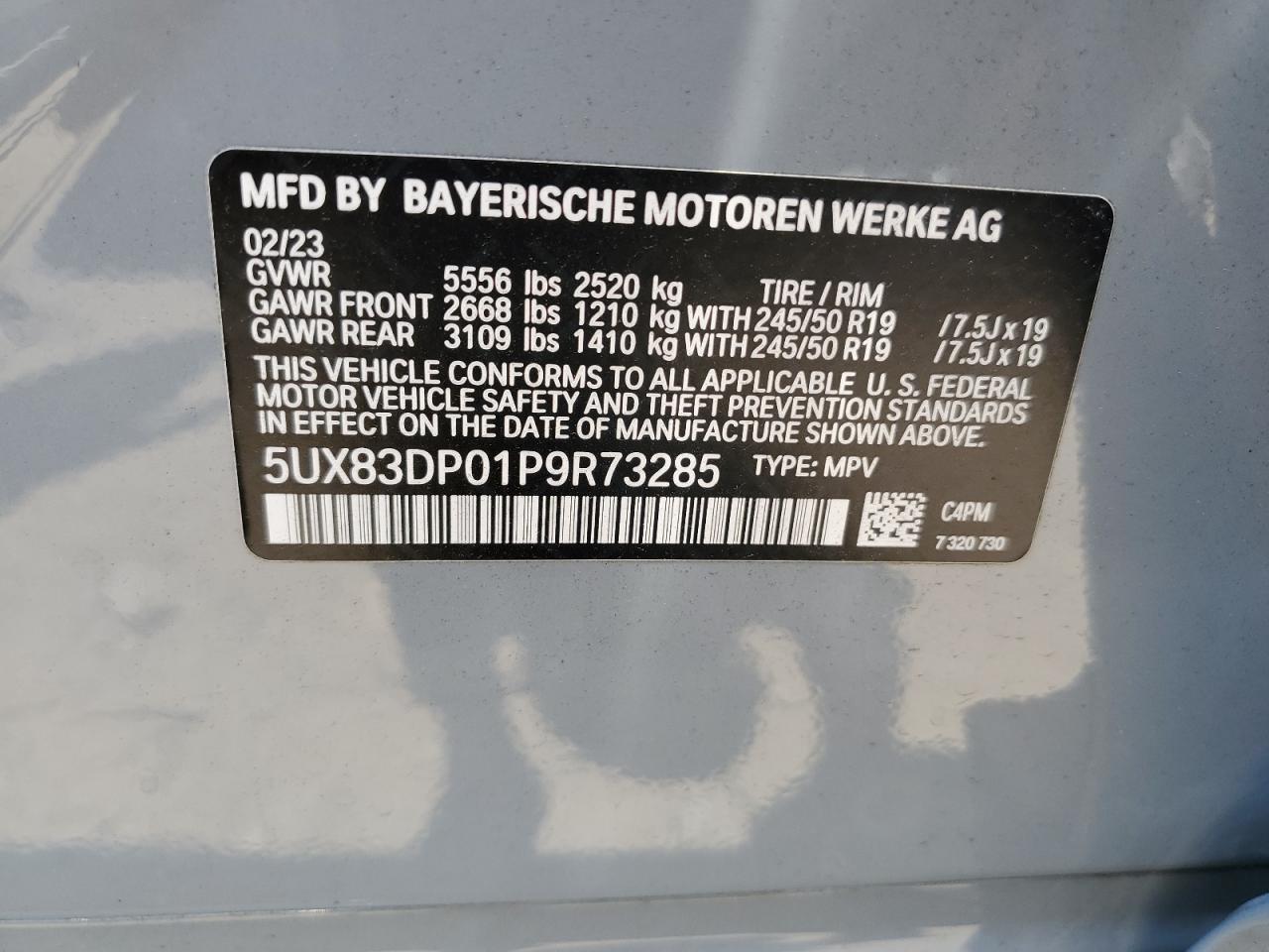 2023 BMW X3 M40I VIN:5UX83DP01P9R73285