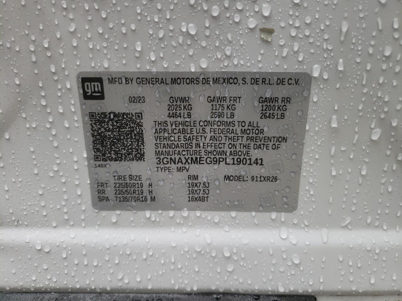 2023 CHEVROLET EQUINOX RS VIN:3GNAXMEG9PL190141