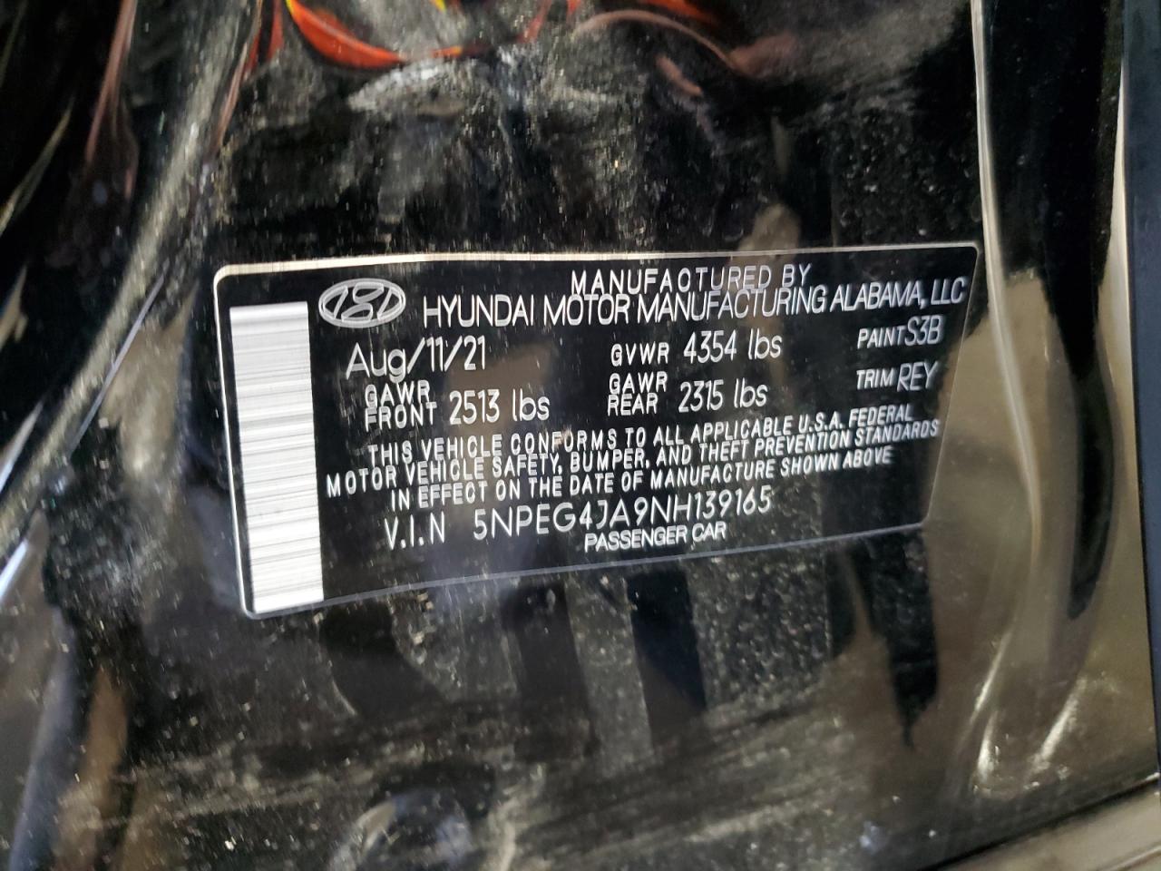 2022 HYUNDAI SONATA SE VIN:5NPEG4JA9NH139165