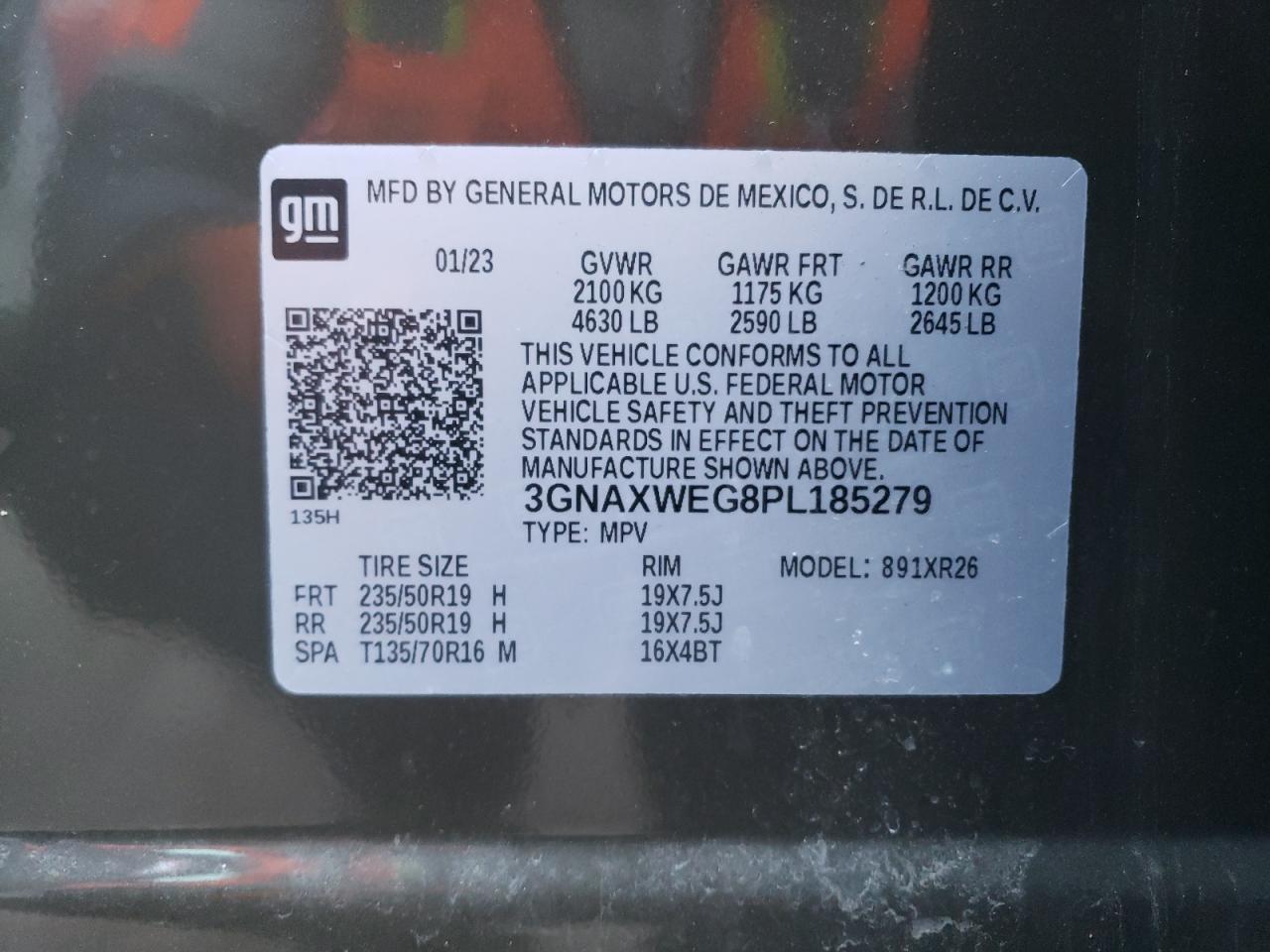 2023 CHEVROLET EQUINOX RS VIN:3GNAXWEG8PL185279