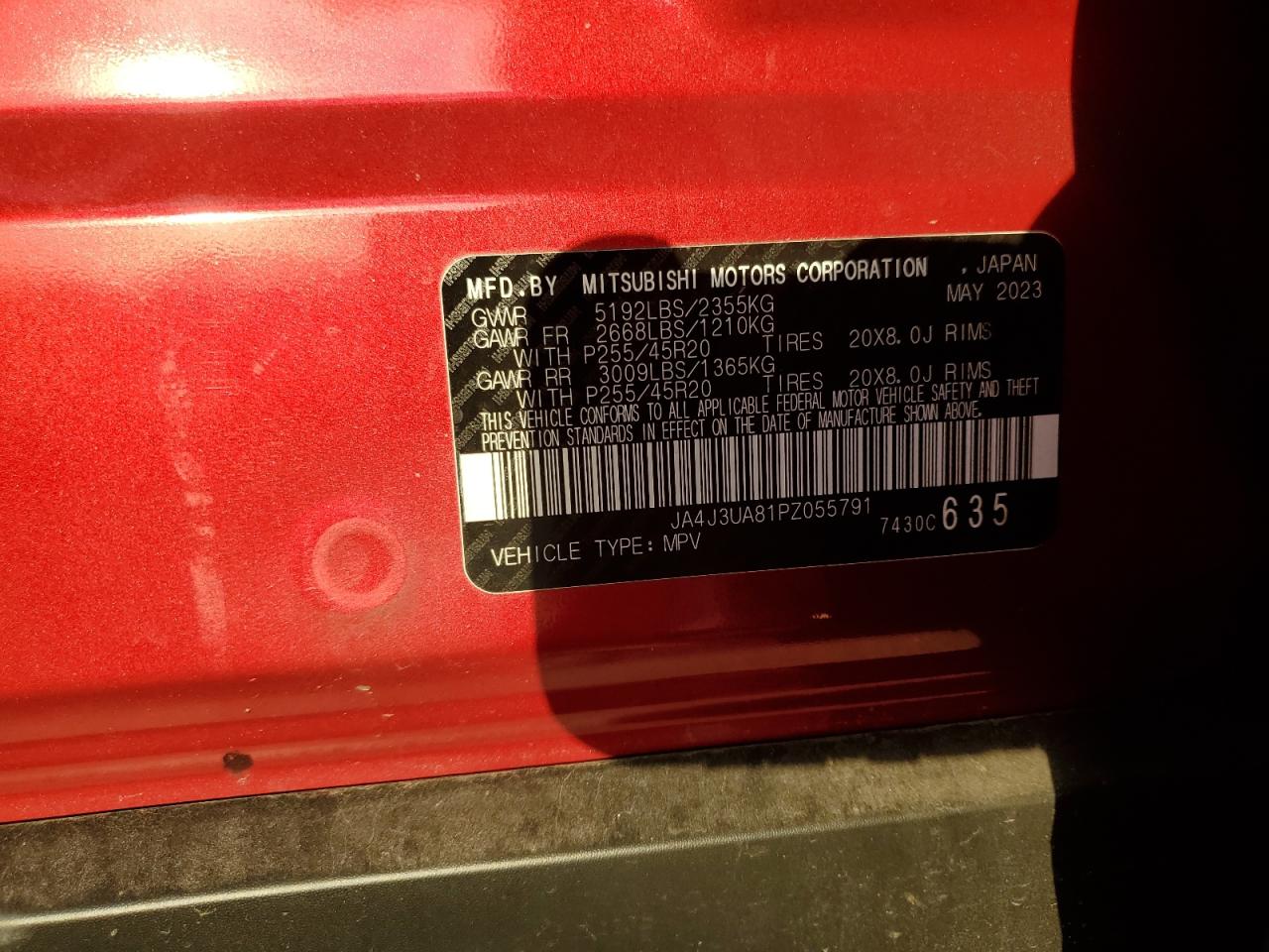 2023 MITSUBISHI OUTLANDER SE VIN:JA4J3UA81PZ055791