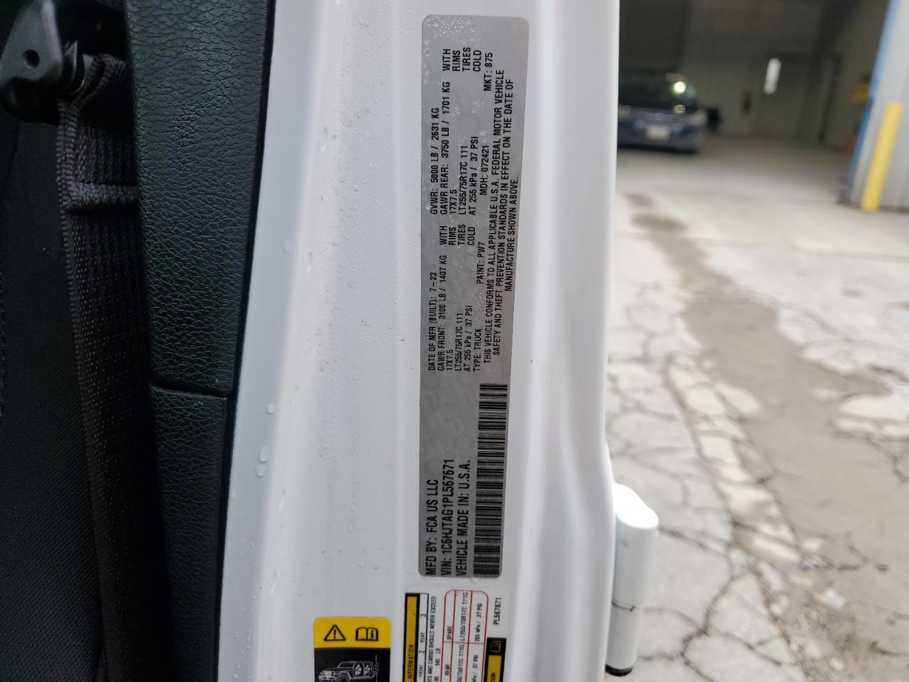 2023 JEEP GLADIATOR SPORT VIN:1C6HJTAG1PL567671