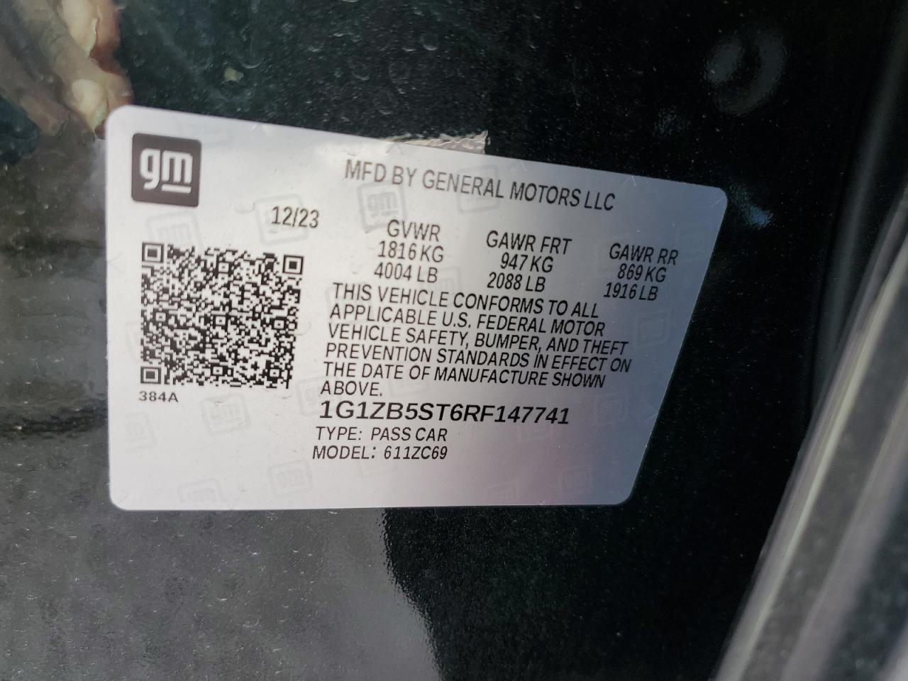 2024 CHEVROLET MALIBU LS VIN:1G1ZB5ST6RF147741