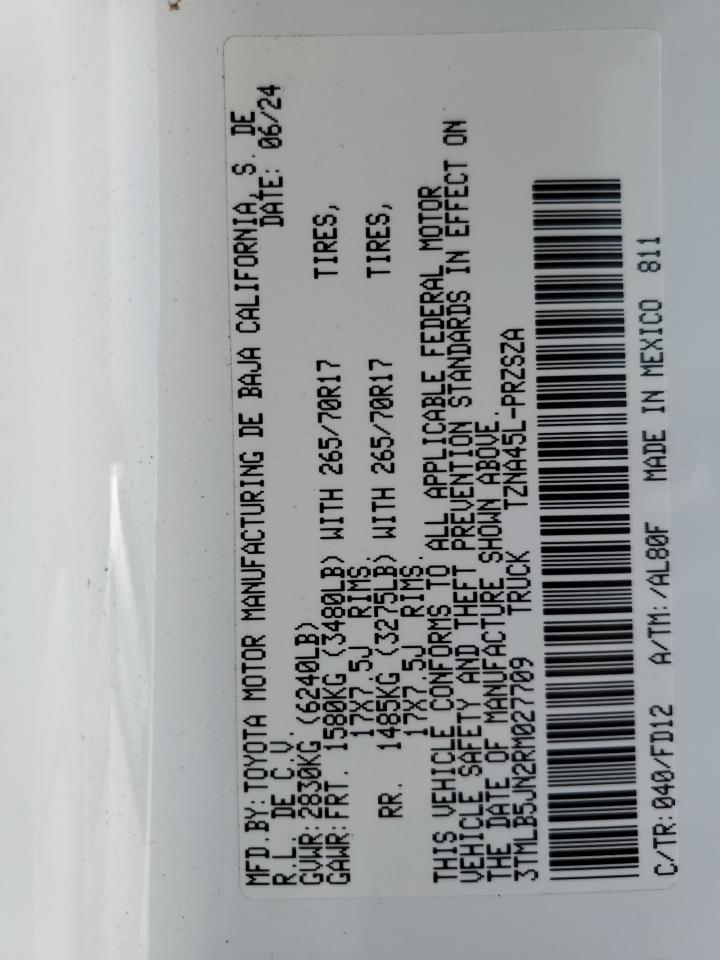 2024 TOYOTA TACOMA DOUBLE CAB VIN:3TMLB5JN2RM027709