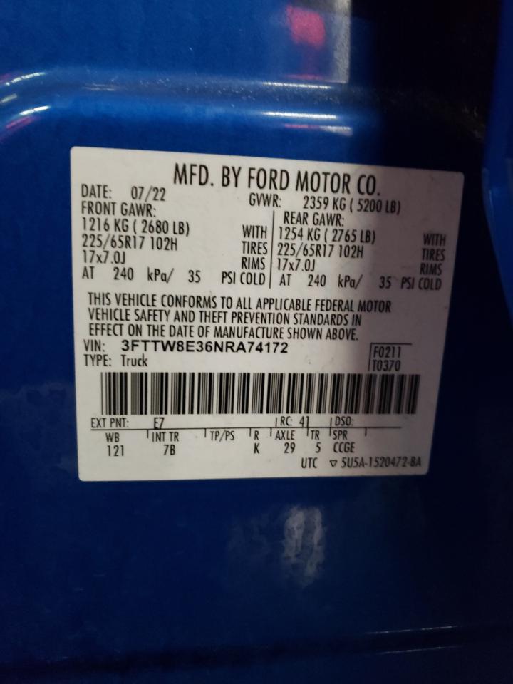 2022 FORD MAVERICK XL VIN:3FTTW8E36NRA74172