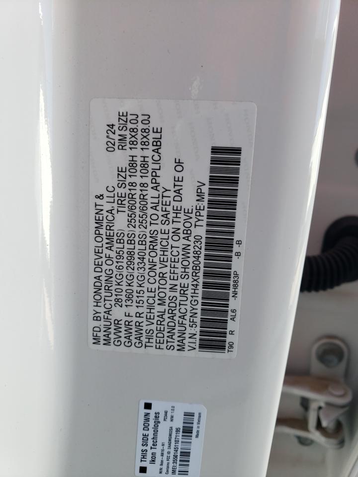 2024 HONDA PILOT EXL VIN:5FNYG1H4XRB048230