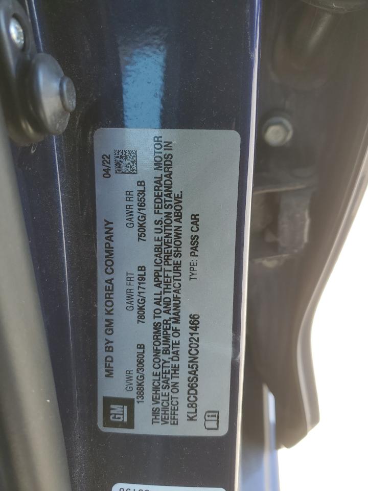 2022 CHEVROLET SPARK 1LT VIN:KL8CD6SA5NC021466