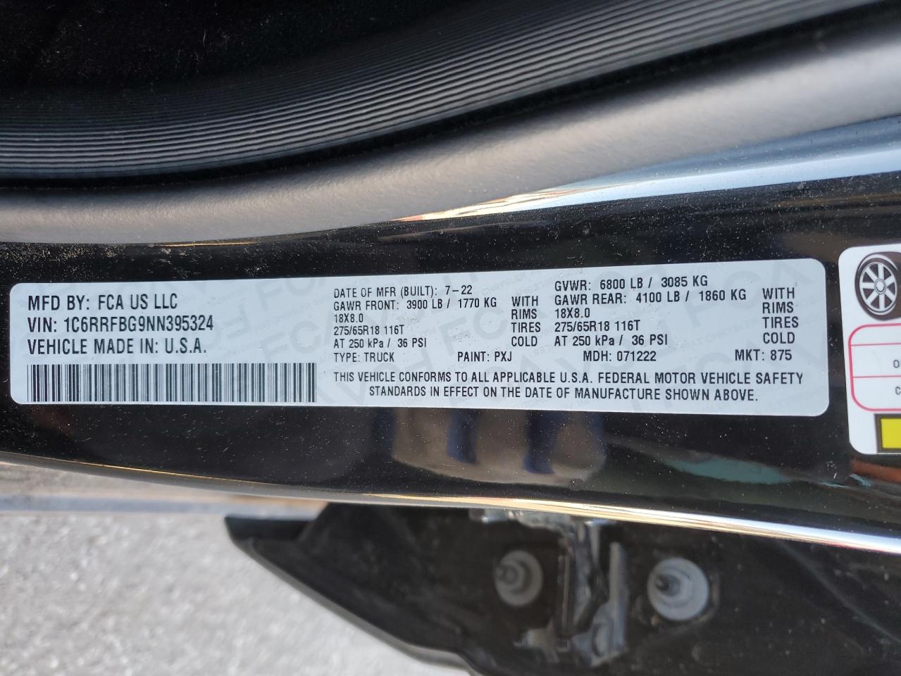 2022 RAM 1500 BIG HORN/LONE STAR VIN:1C6RRFBG9NN395324