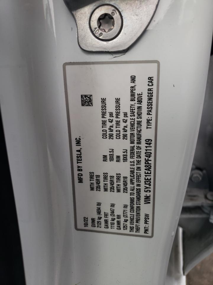 2023 TESLA MODEL 3  VIN:5YJ3E1EA8PF401149