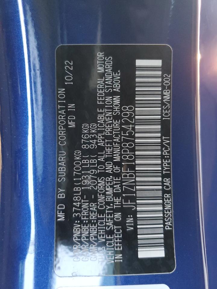 2023 TOYOTA GR 86 PREMIUM VIN:JF1ZNBF18P8754298