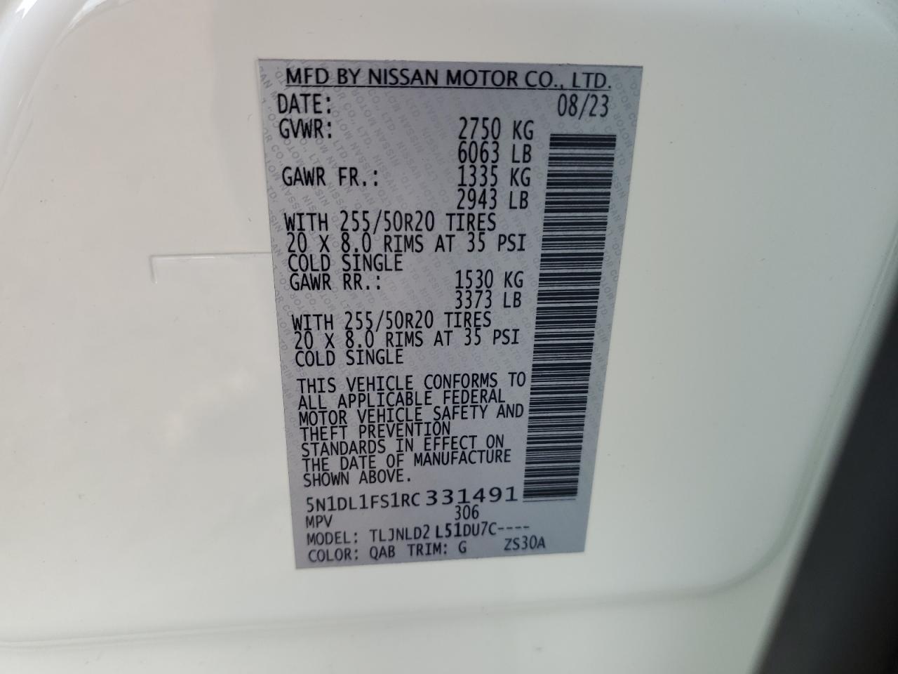 2024 INFINITI QX60 LUXE VIN:5N1DL1FS1RC331491