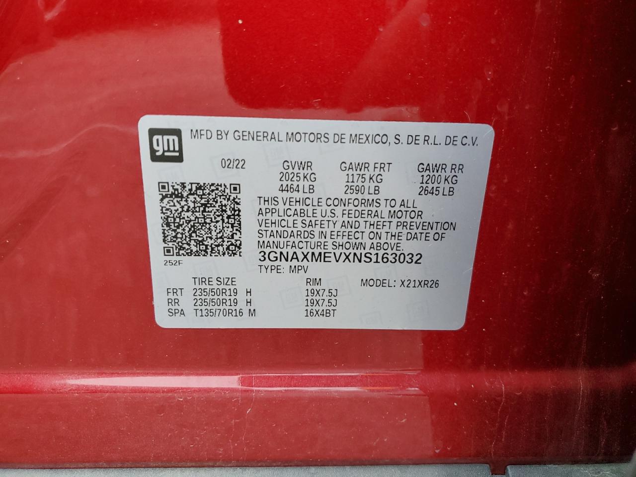 2022 CHEVROLET EQUINOX RS VIN:3GNAXMEVXNS163032