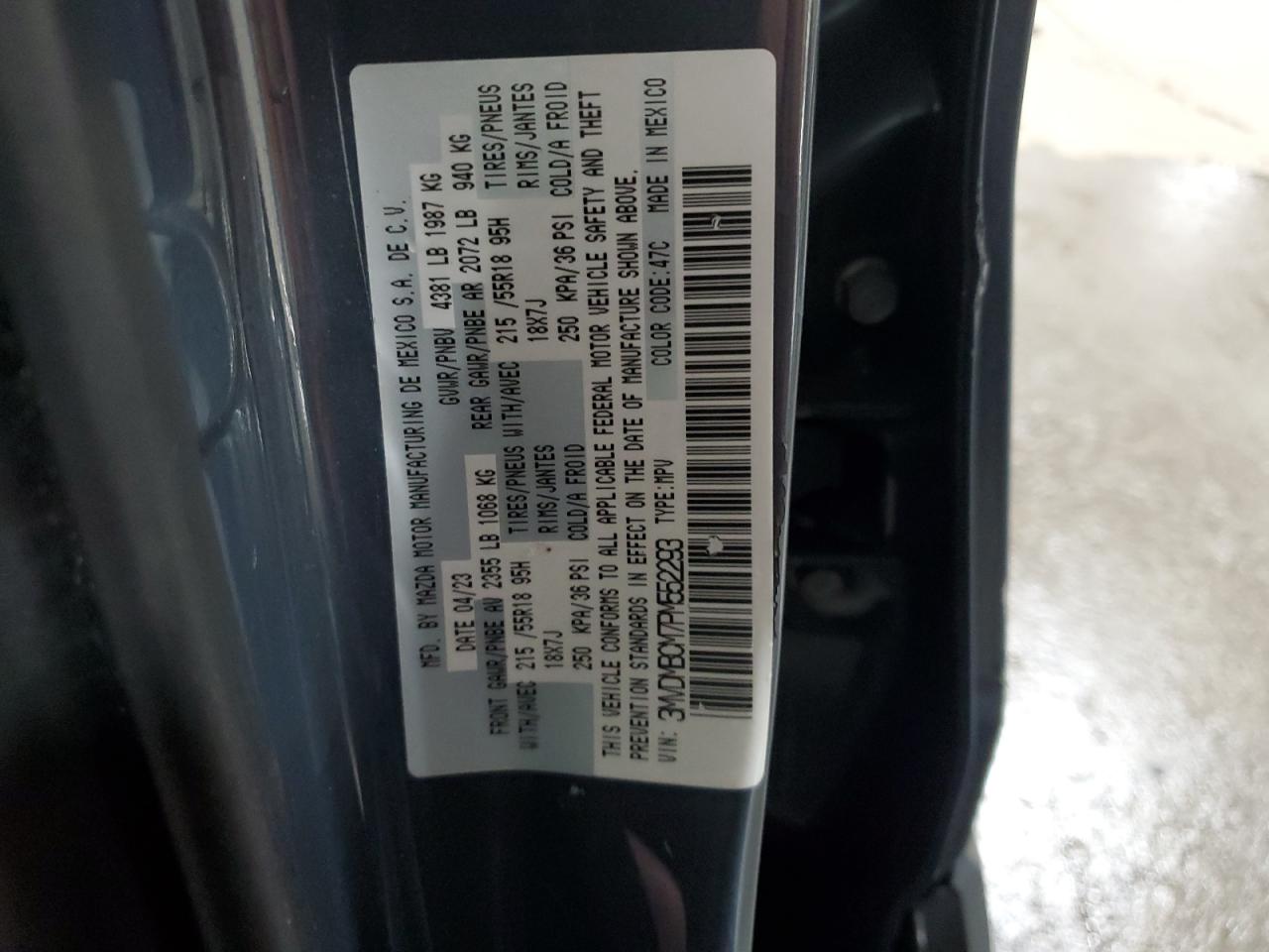 2023 MAZDA CX-30 PREFERRED VIN:3MVDMBCM7PM552293