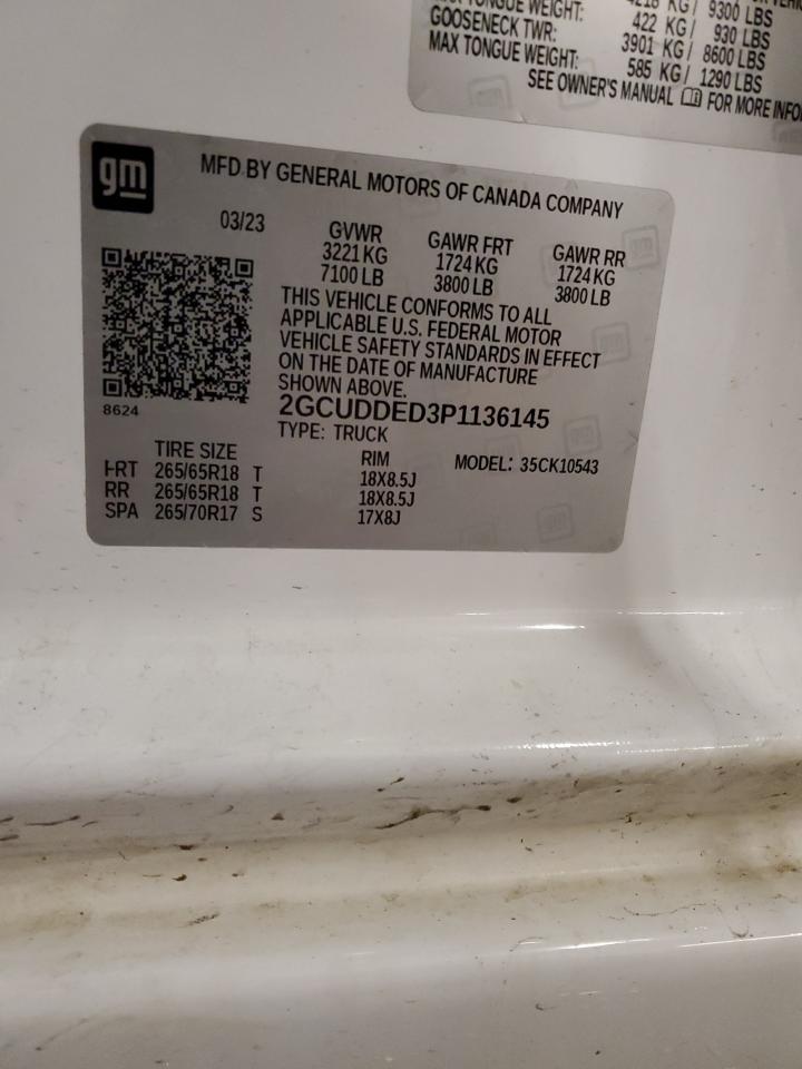 2023 CHEVROLET SILVERADO K1500 LT VIN:2GCUDDED3P1136145