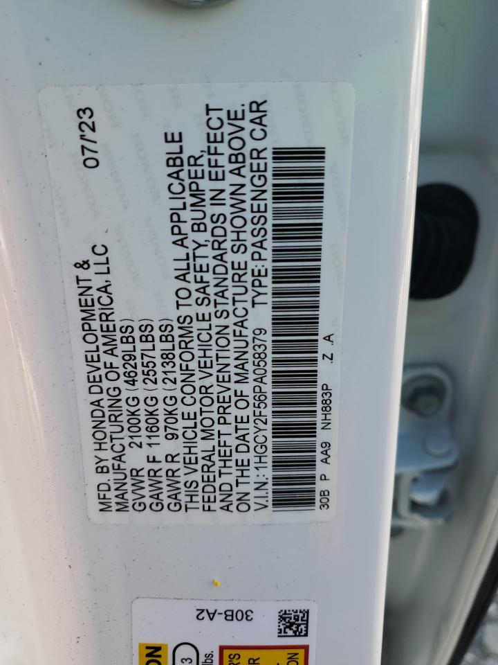 2023 HONDA ACCORD HYBRID SPORT VIN:1HGCY2F56PA058379