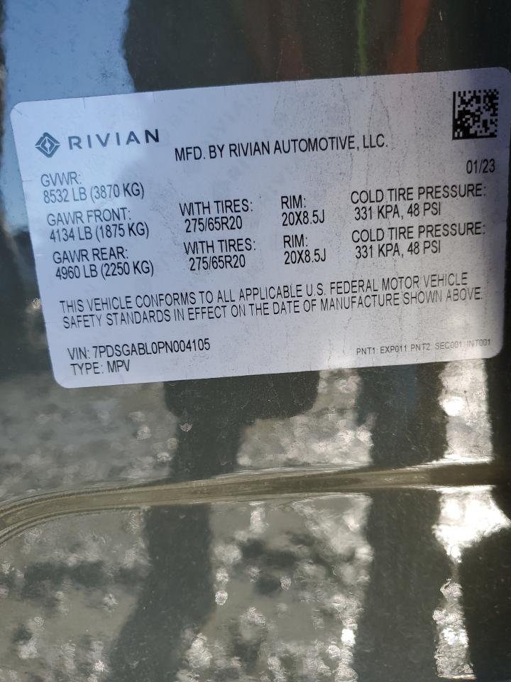 2023 RIVIAN R1S LAUNCH EDITION VIN:7PDSGABL0PN004105