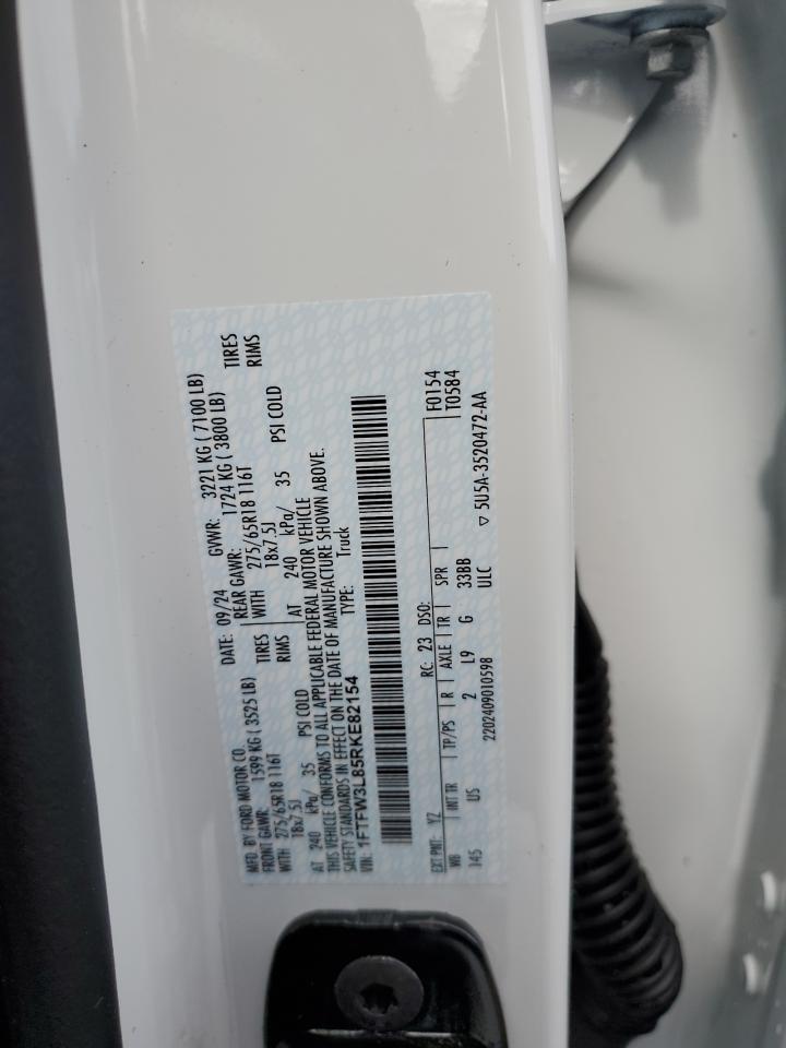 2024 FORD F150 XLT VIN:1FTFW3L85RKE82154